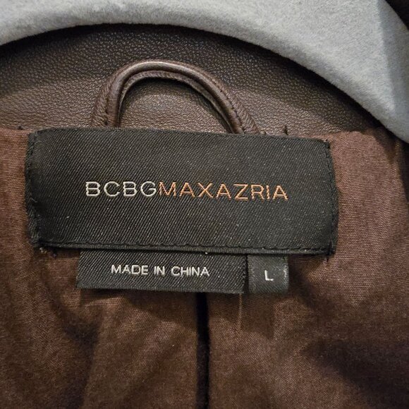 BCBGMAXAZRIA Women's Brown Leather Short Sleeve Tailored Blazer Jacket Large - Picture 2 of 14